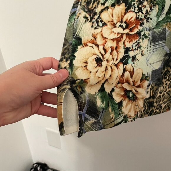 ALBERTO MAKALI Green Cream Leopard Cheetah Animal Floral Plaid 3/4 Sleeve Tunic - Picture 6 of 10